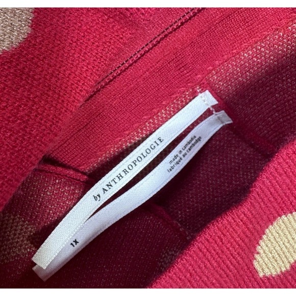 Anthropologie Nina Mod Sweater Dress Red Gold Polka Dot 1X S/S Mock Neck - Picture 7 of 9